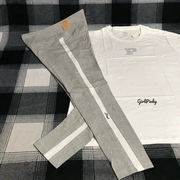 victoria secret PINK leggings OUTFIT WITH CAMPUS BLING TEE SIZE EXTRA LARGE - Picture 4 of 10